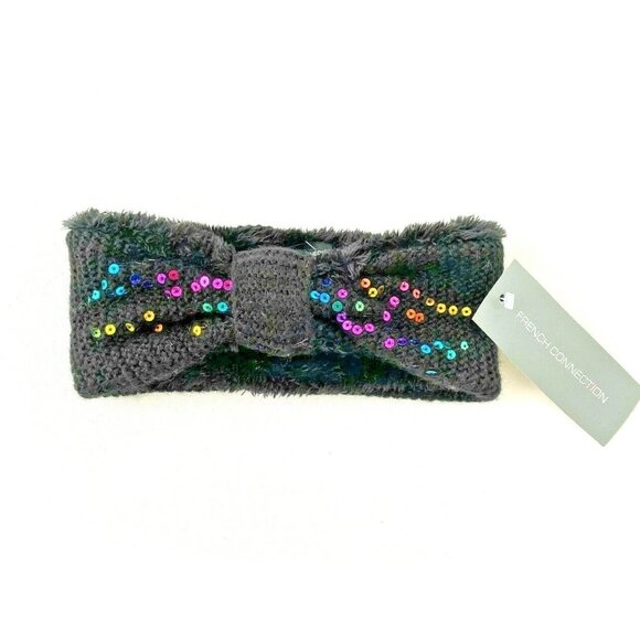 French Connection Knotted Sequin Knit Head Bandana Black - Picture 1 of 2